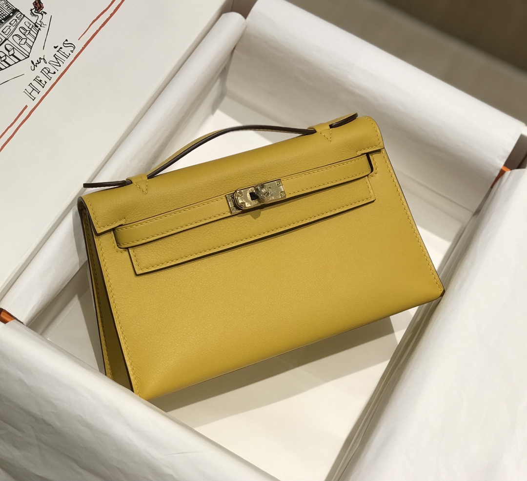 Hermes Mini Kelly Pochette 22cm Bag In Yellow Amber Swift Leather